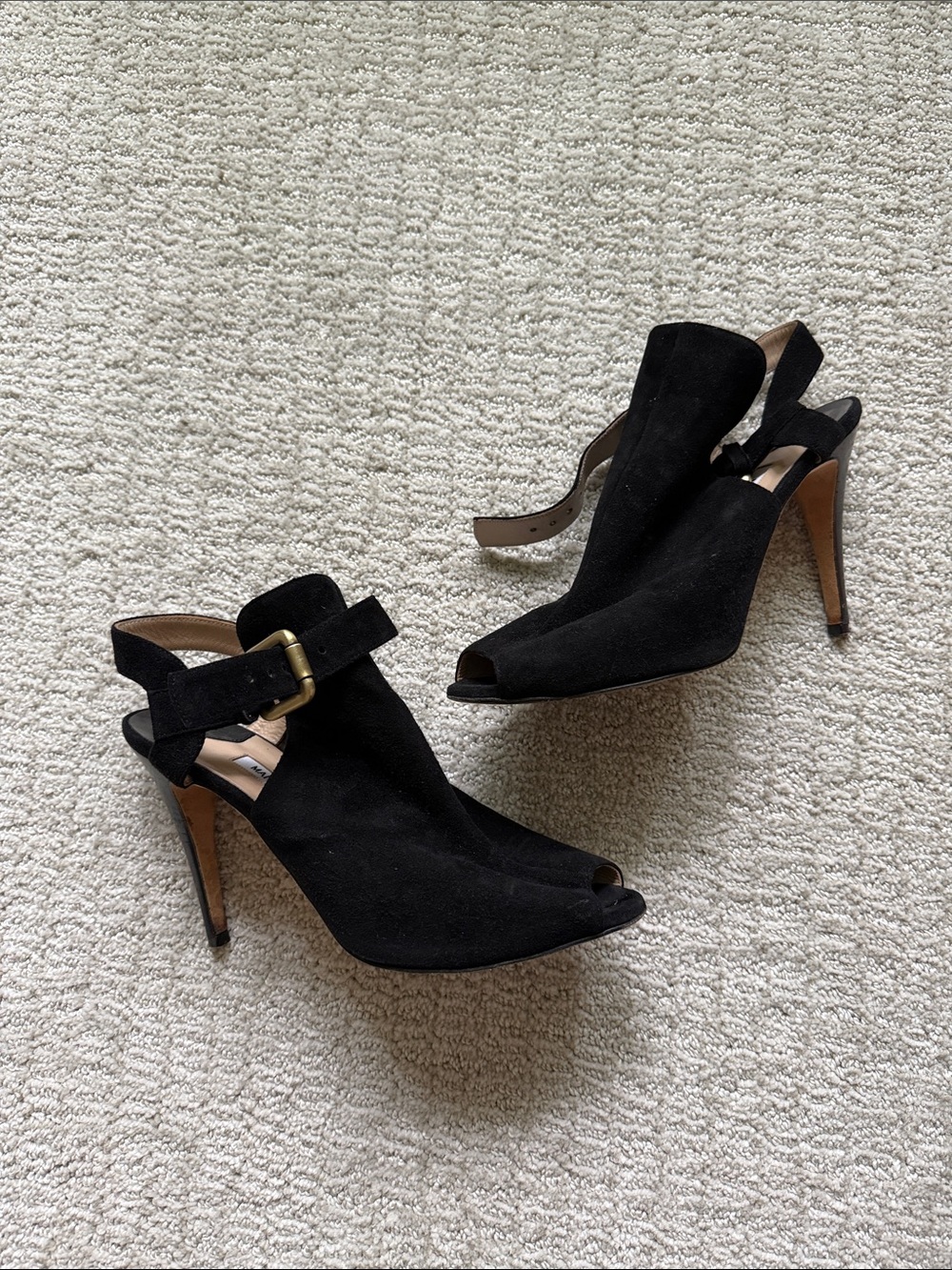 Manolo Blahnik Black Suede Peep-Toe Slingback Heels - Picture 4 of 6